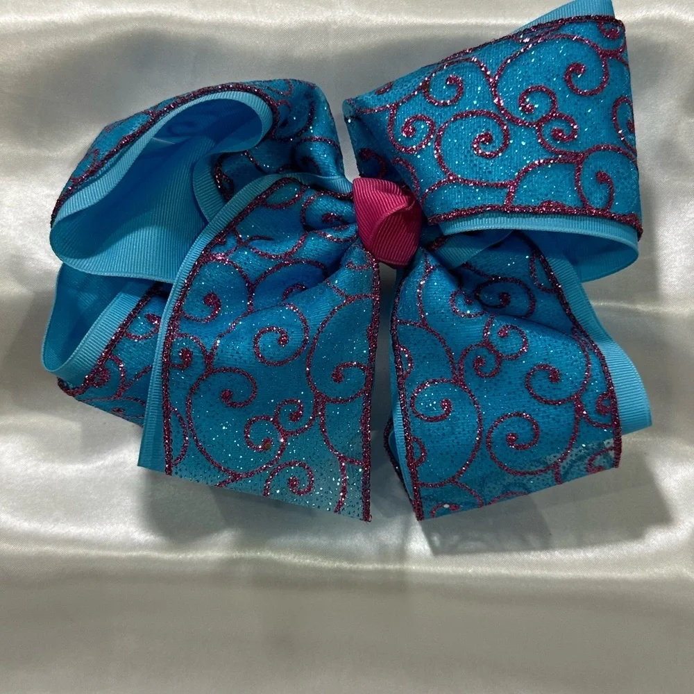 Sparkling Teal Mega Hair Bow with Pink Accent - bundle & save on shipping